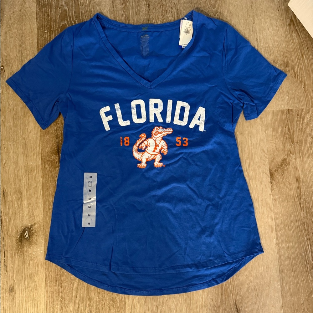 Blue Florida Graphic V-Neck Women's Top Medium NWT